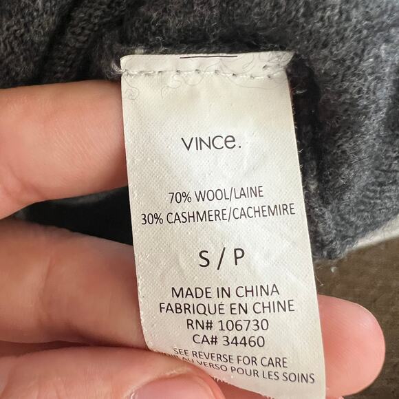 Vince Gray Wool Cashmere Blend Sweater Small Minimalist Cozy Classic Preppy - Picture 4 of 7